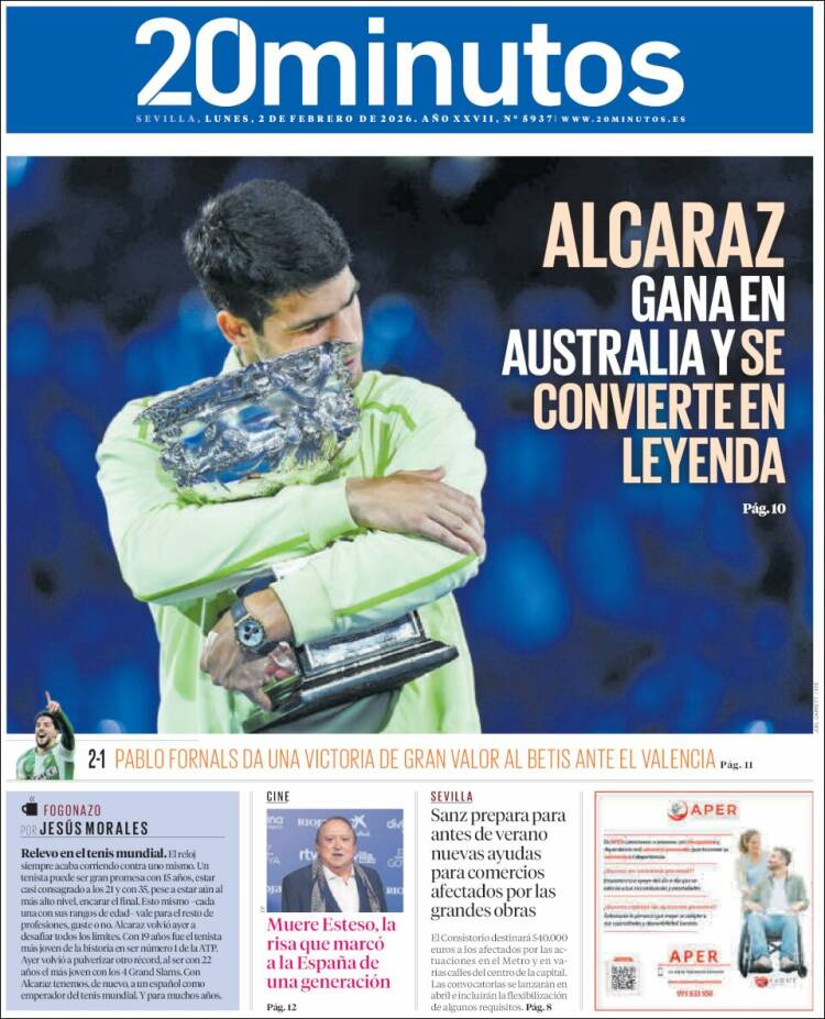 Portada de 20 Minutos - Sevilla (Espa&ntilde;a)