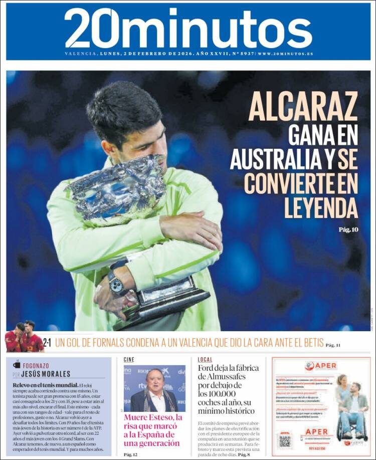 Portada de 20 Minutos - Valencia (Espa&ntilde;a)