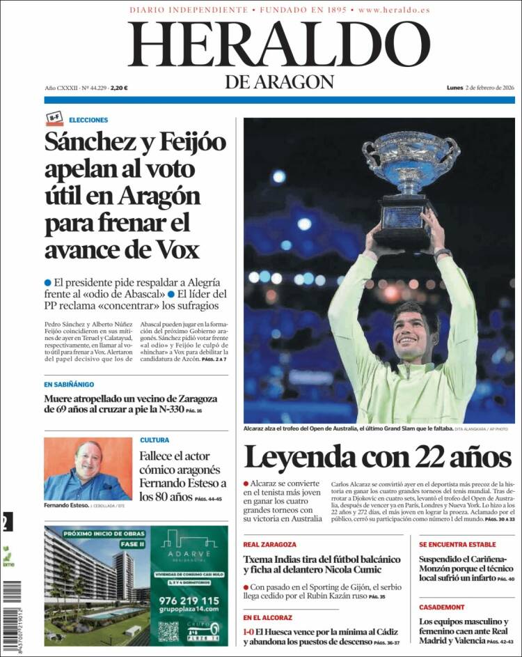 Portada de Heraldo de Aragón (Espa&ntilde;a)