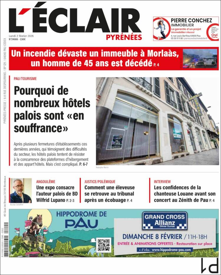 Portada de L'Eclair des Pyrénées (France)