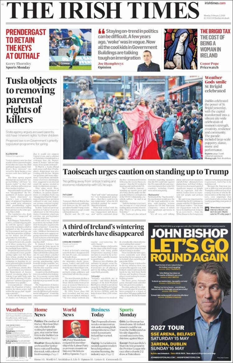 Portada de Irish Times (Irlanda)