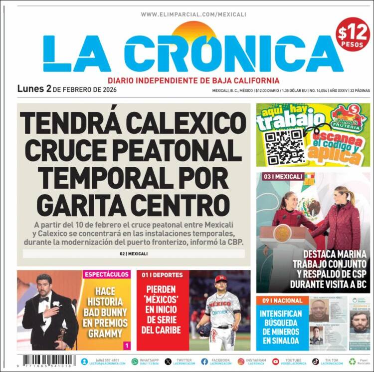 Portada de La Crónica de Baja California (M&eacute;xico)