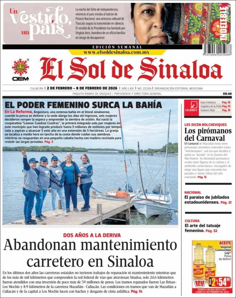 Portada de El Sol de Sinaloa (M&eacute;xico)