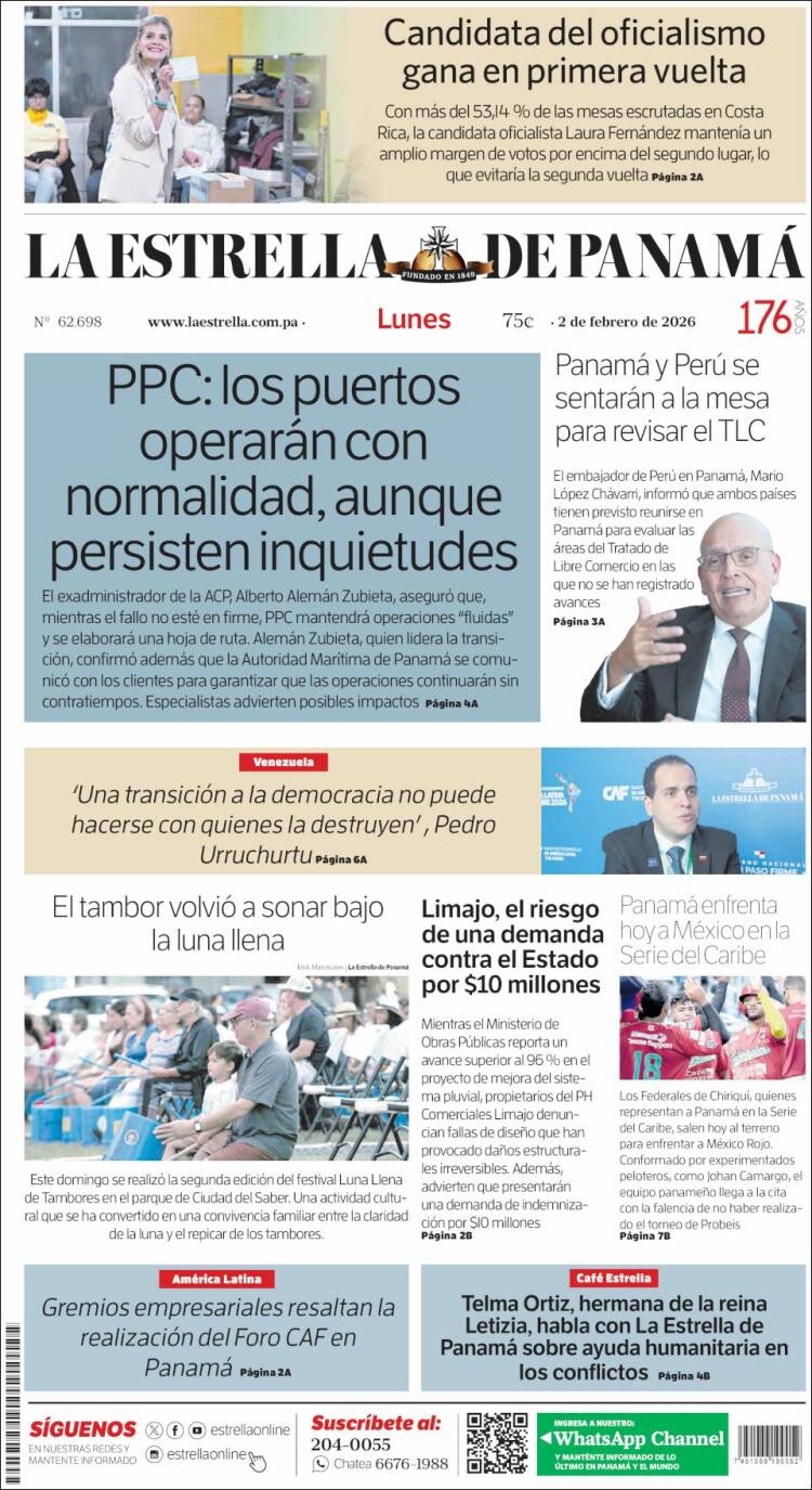 Portada de La Estrella de Panamá (Panam&aacute;)