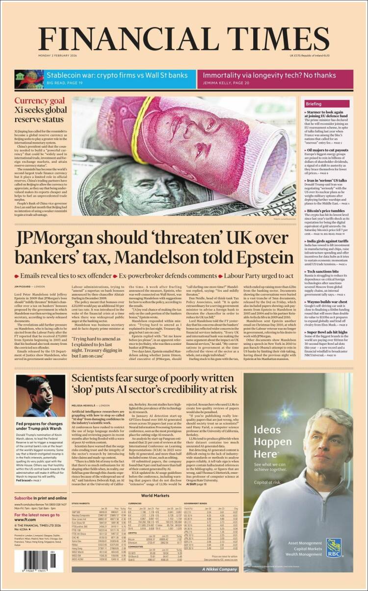 Portada de Financial Times (Reino Unido)