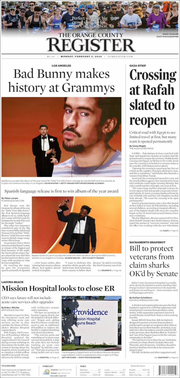 Portada de The Orange County Register (USA)