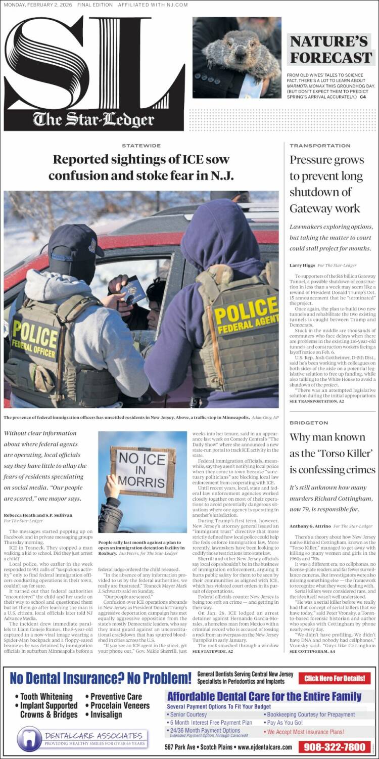 Portada de Star-Ledger (USA)