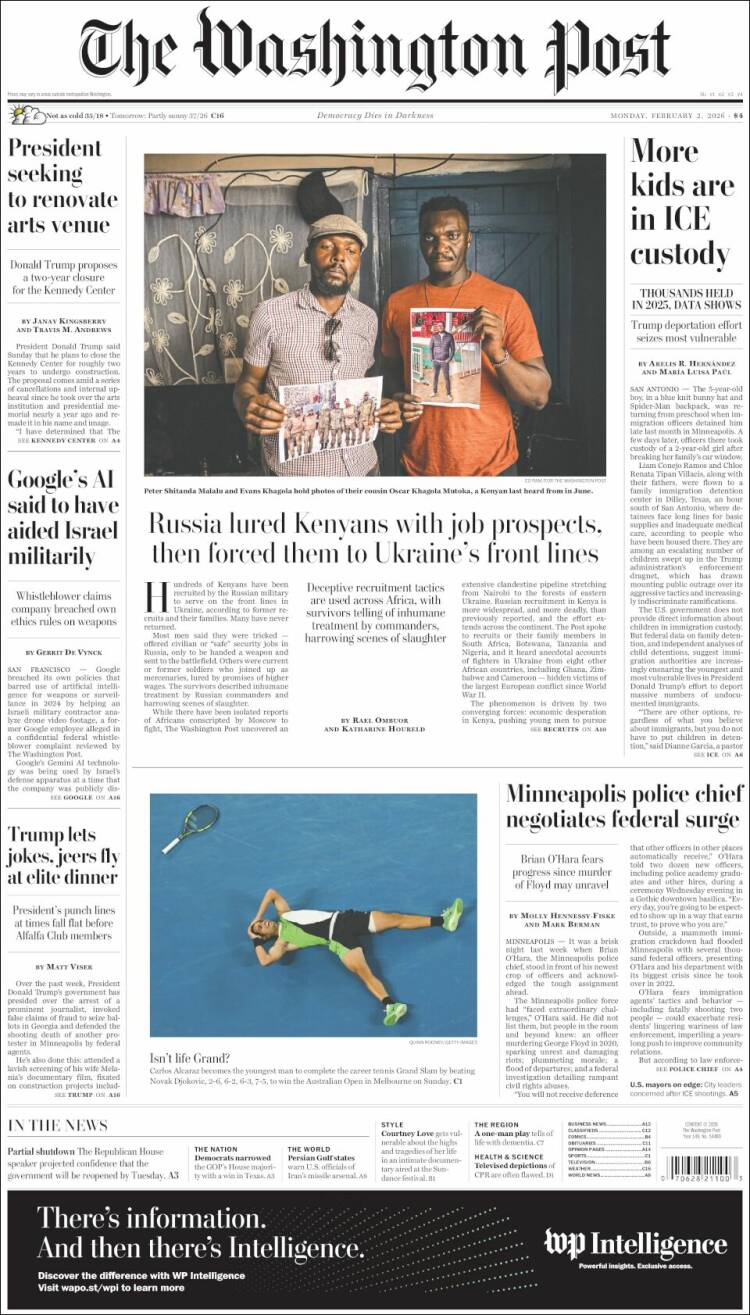 Portada de The Washington Post (USA)