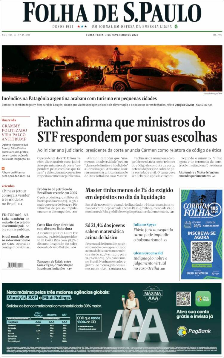 Portada de Folha de São Paulo (Brasil)