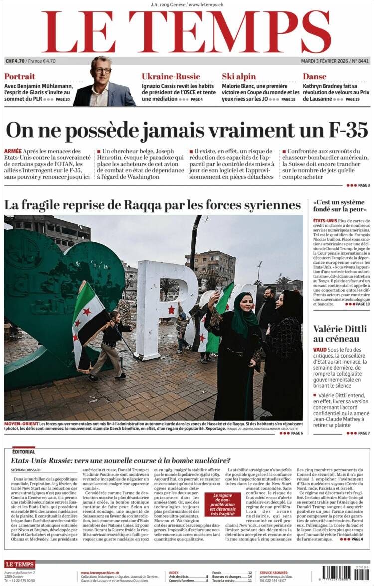 Portada de Le Matin (Suiza)