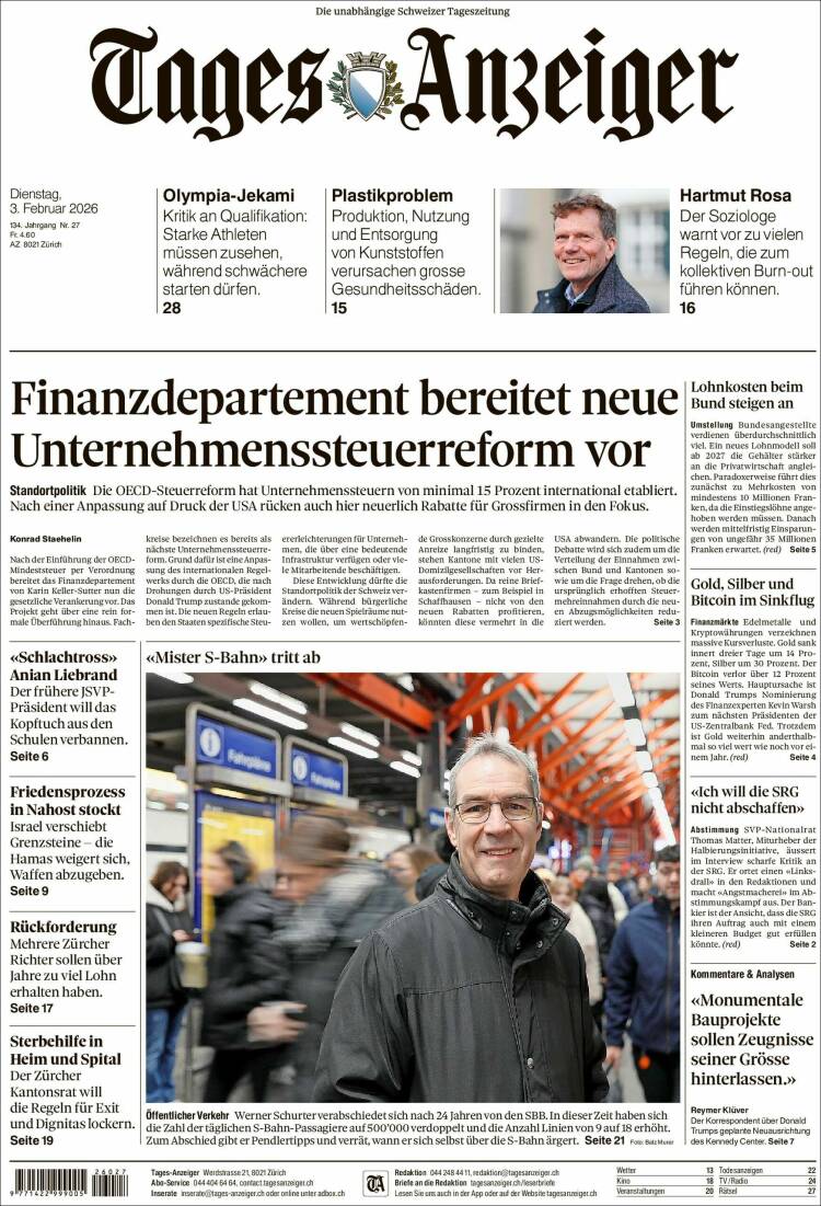 Portada de Tages-Anzeiger (Suiza)