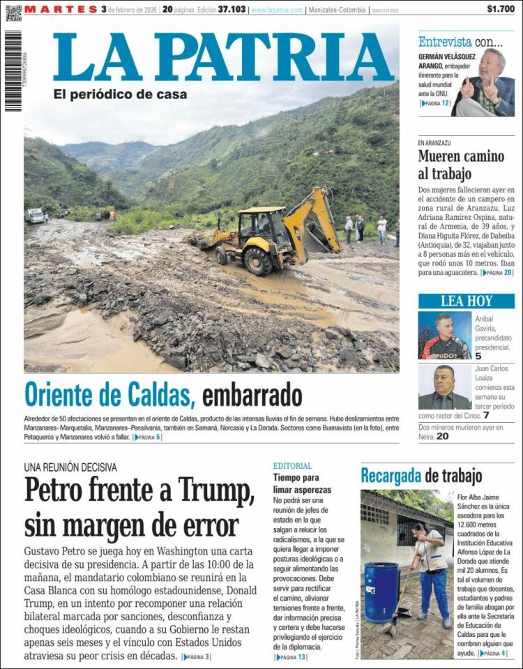 Portada de La Patria (Colombia)