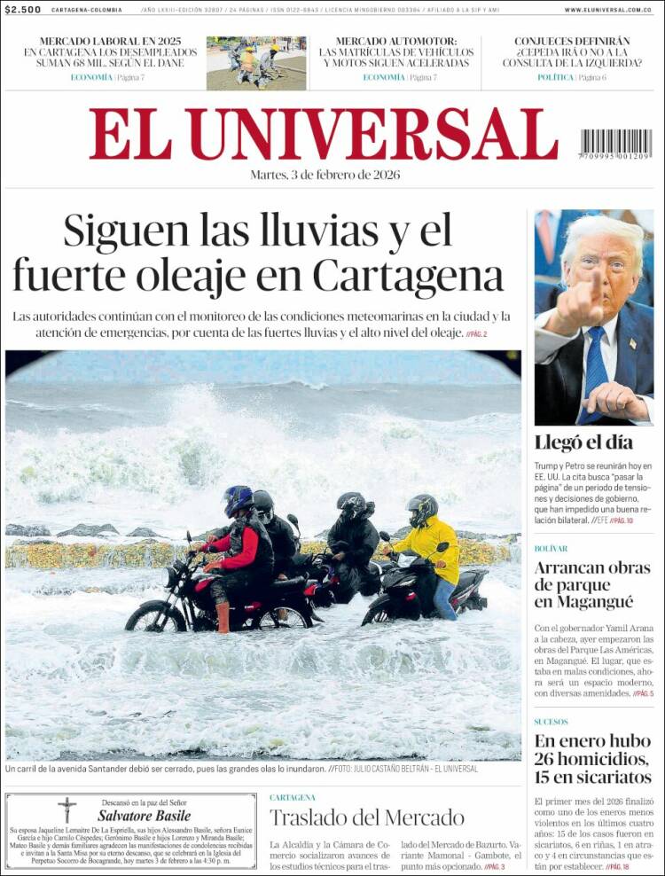 Portada de El Universal (Colombia)
