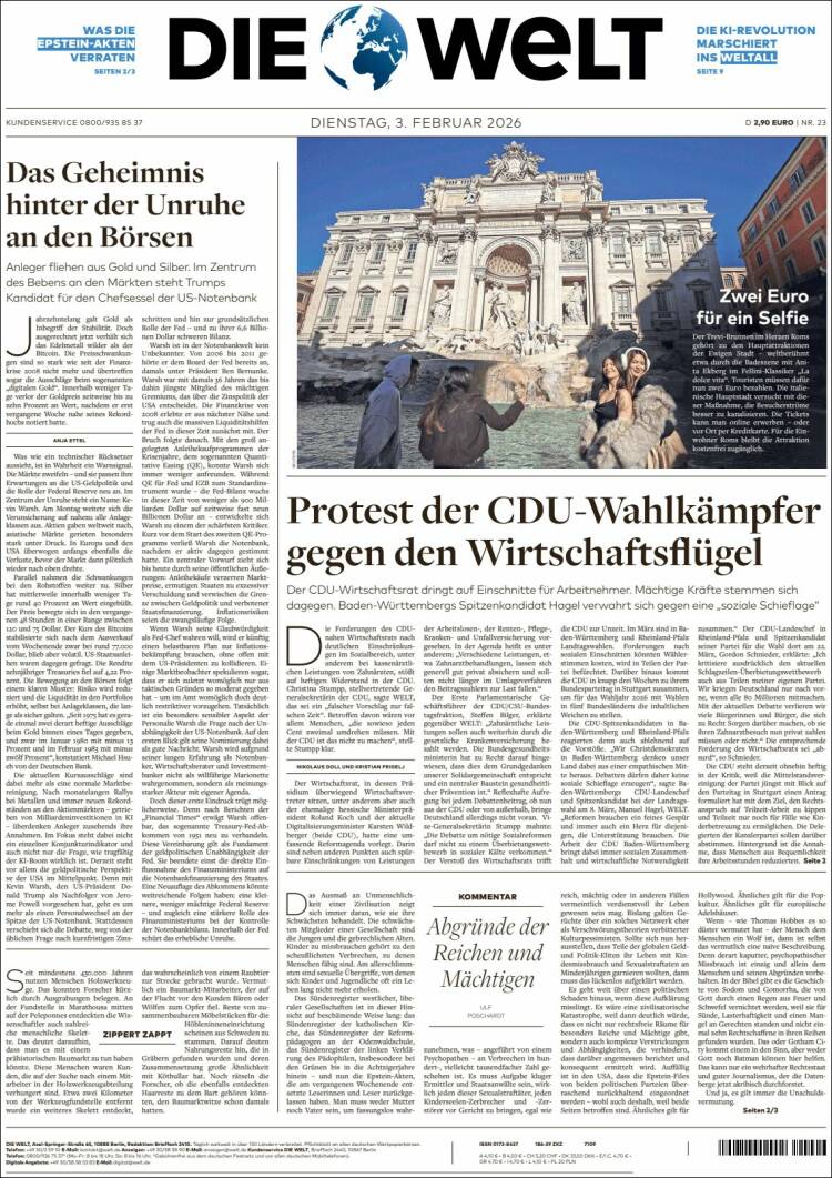 Portada de Die Welt (Alemania)