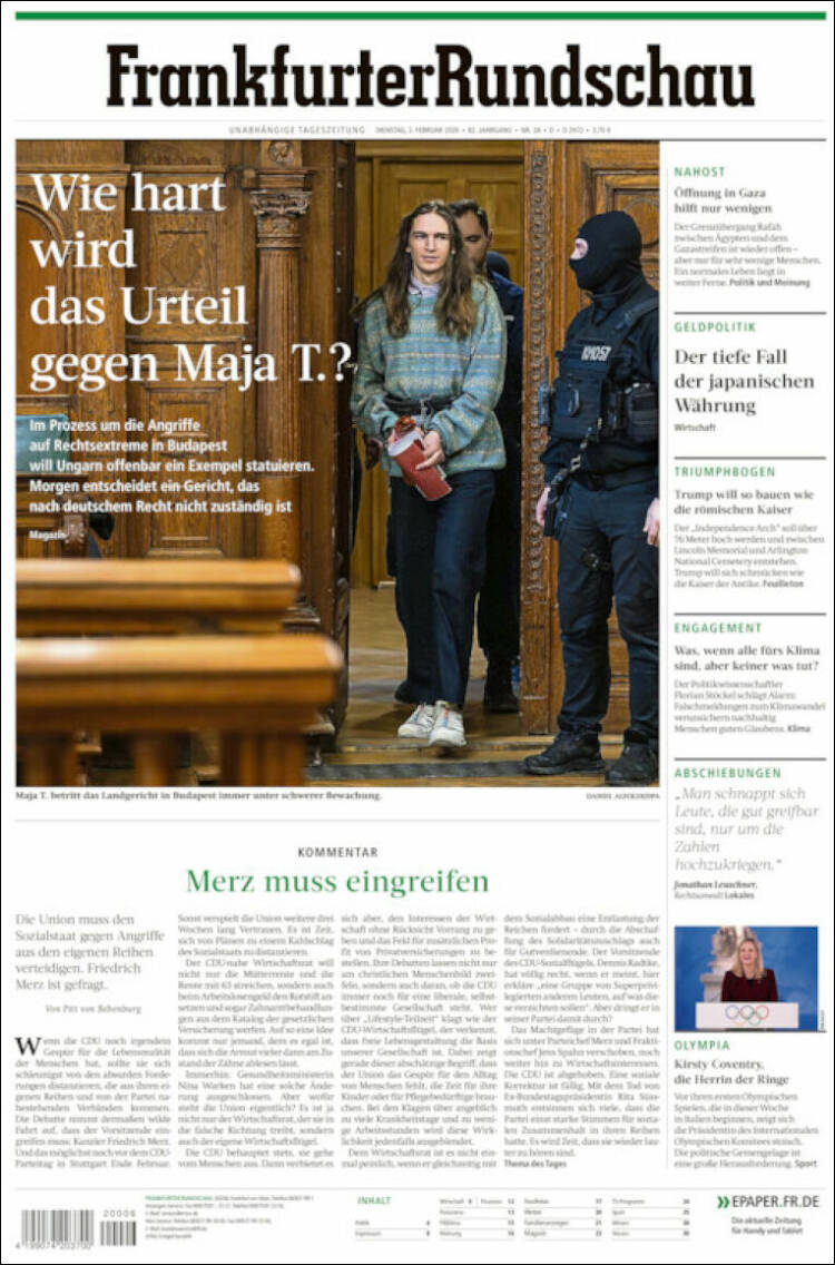 Portada de Frankfurter Rundschau (Alemania)