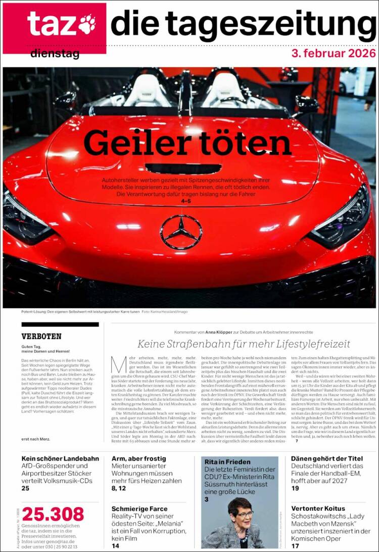 Portada de Die Tageszeitung (Alemania)