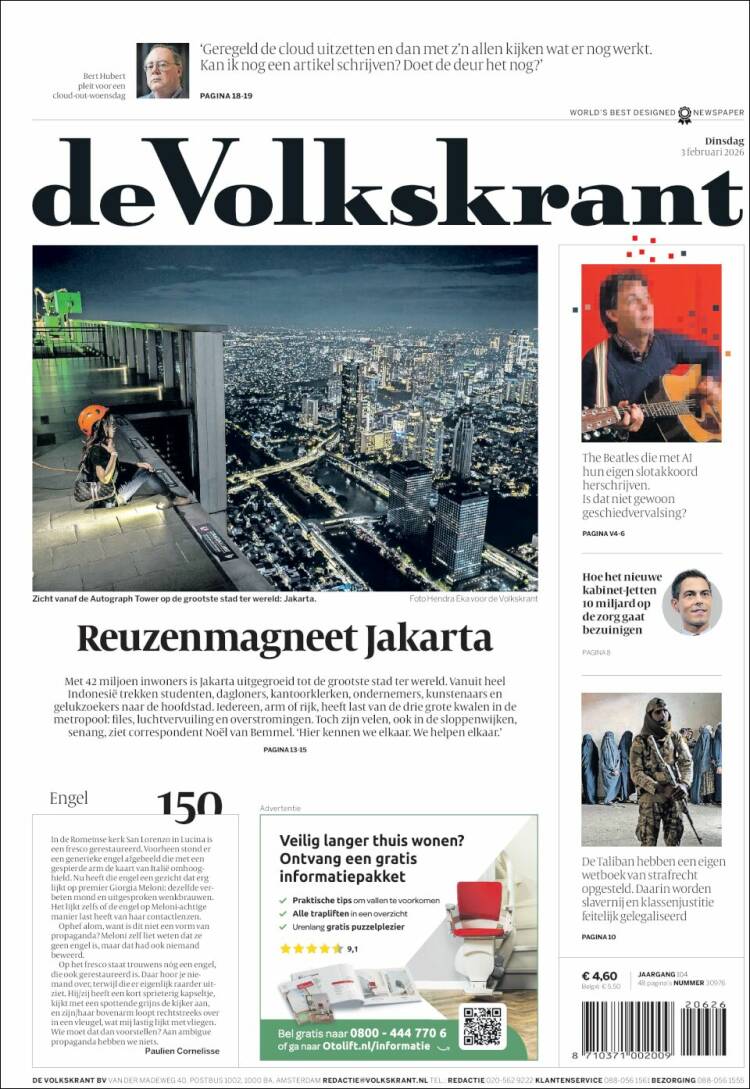 Portada de De Volkskrant (Pa&iacute;ses Bajos)