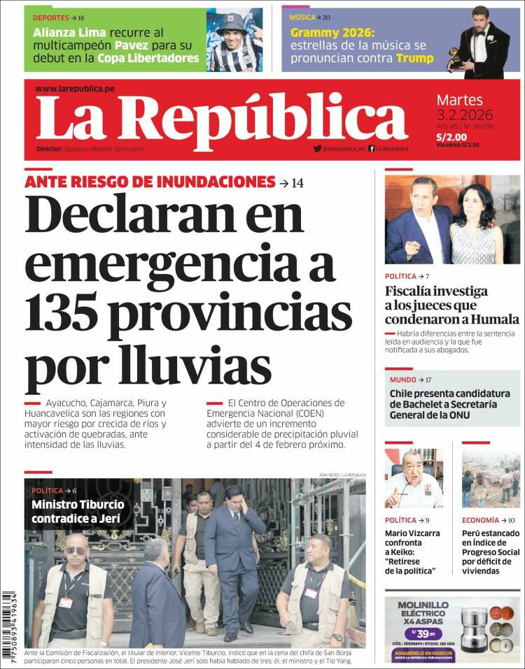 Portada de La Republica (Peru)
