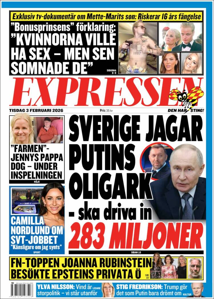 Portada de Expressen (Suecia)