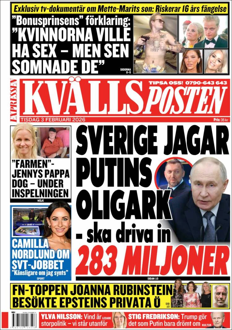 Portada de Kvällsposten (Suecia)