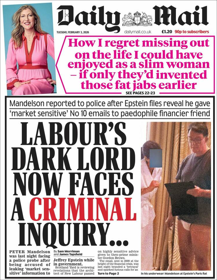 Portada de Daily Mail (Reino Unido)