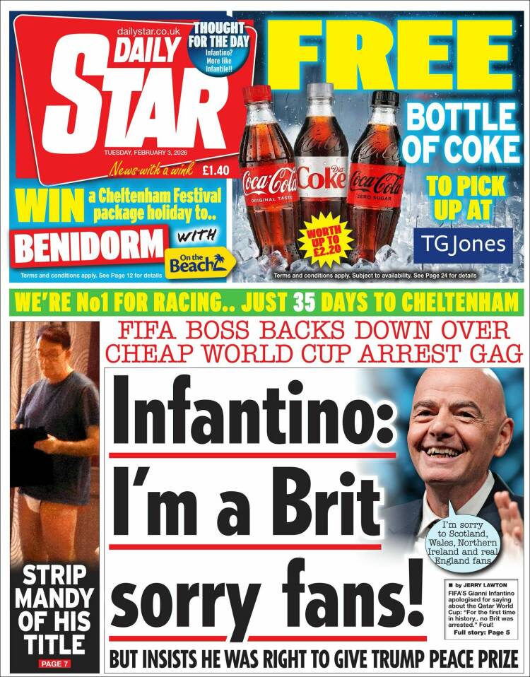 Portada de Daily Star (Reino Unido)