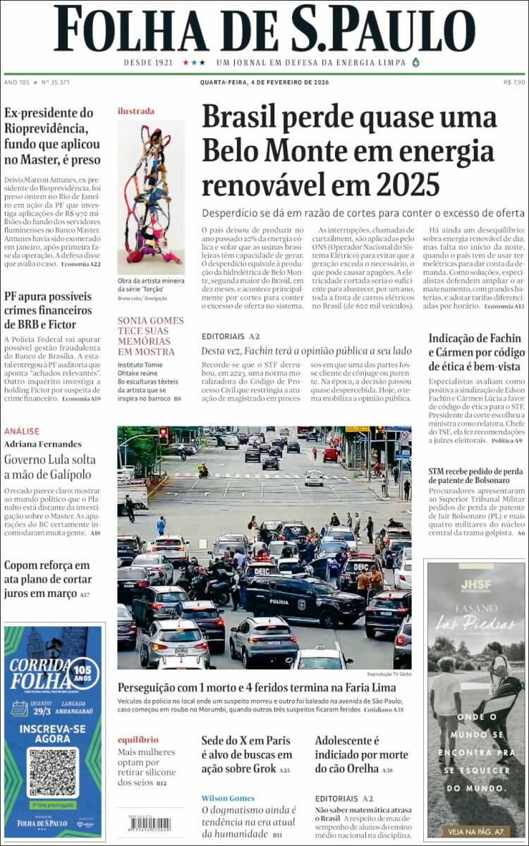 Portada de Folha de São Paulo (Brasil)