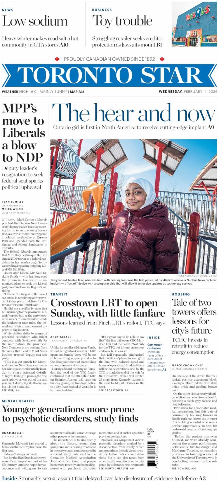 Portada de The Toronto Star (Canad&aacute;)