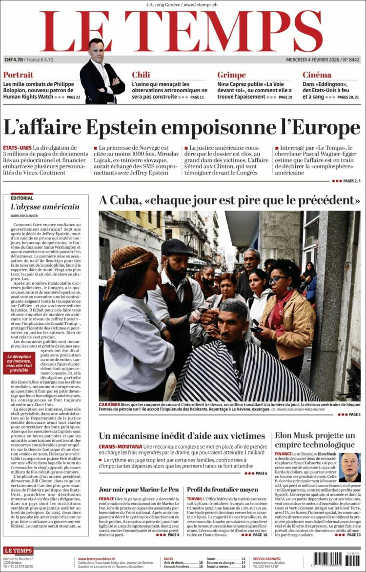 Portada de Le Matin (Suiza)