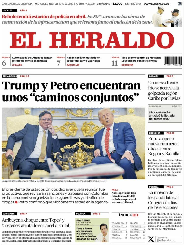 Portada de El Heraldo (Colombia)
