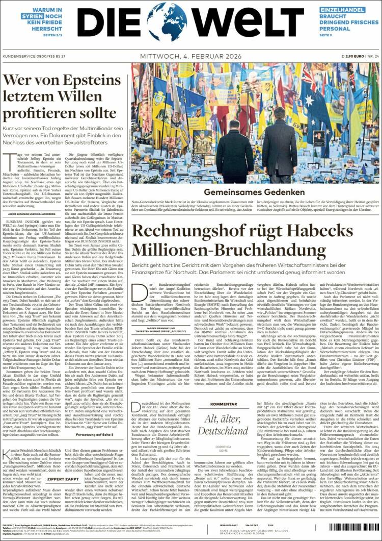 Portada de Die Welt (Alemania)