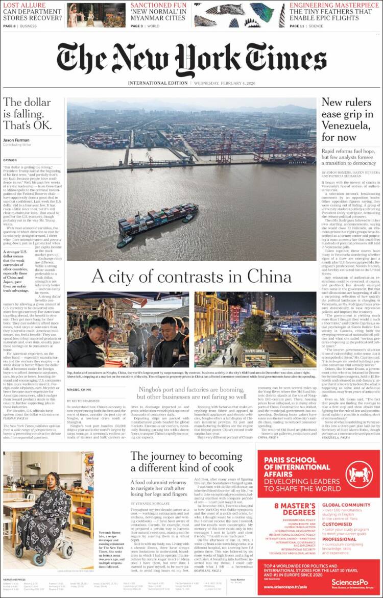 Portada de International New York Times (Europa)