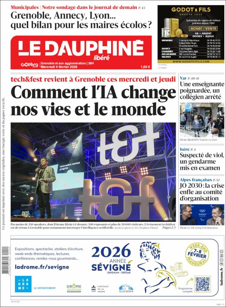Portada de Le Dauphiné Libéré (Francia)