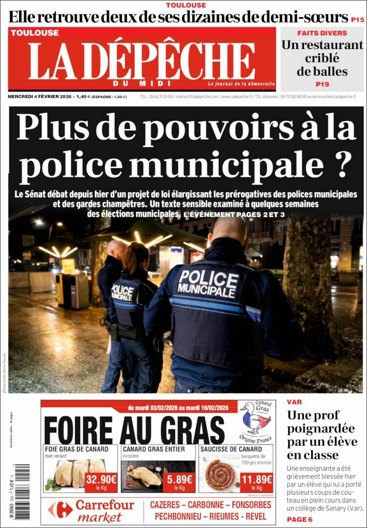 Portada de La Dépêche du Midi (Francia)