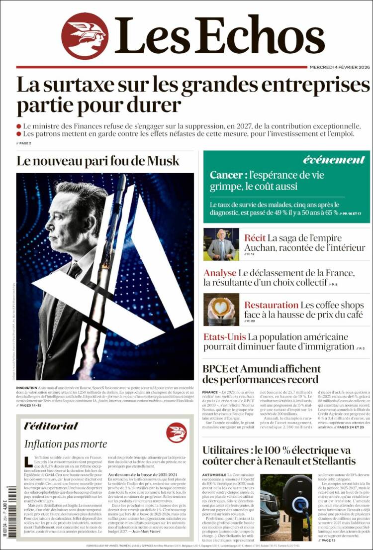Portada de Les Echos (Francia)