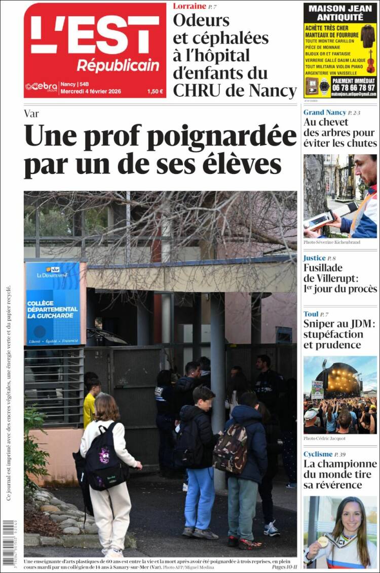 Portada de L'Est Republicain (Francia)