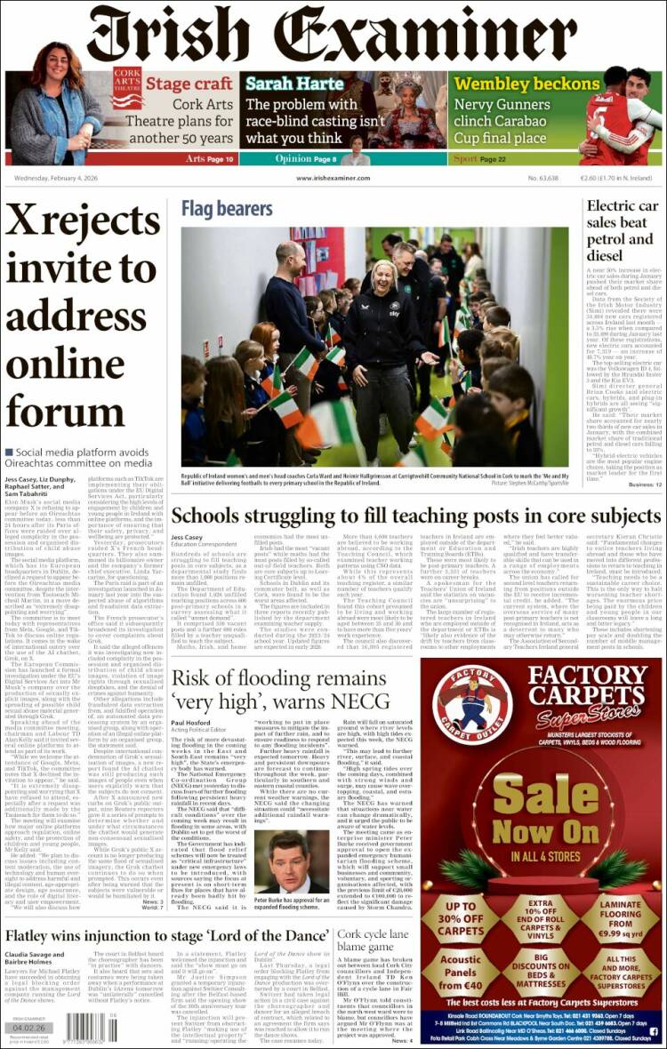 Portada de Irish Examiner (Irlanda)
