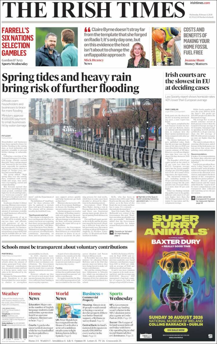 Portada de Irish Times (Irlanda)