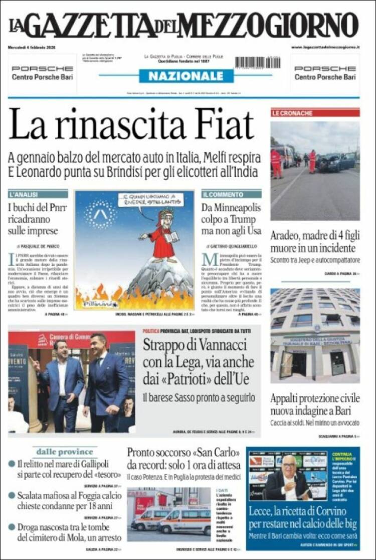 Portada de La Gazzetta del Mezzogiorno (Italia)