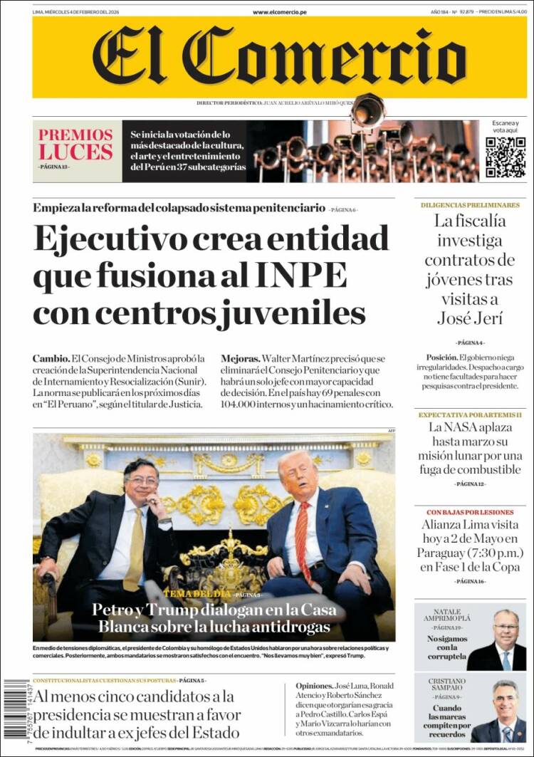 Portada de El Comercio (Per&uacute;)