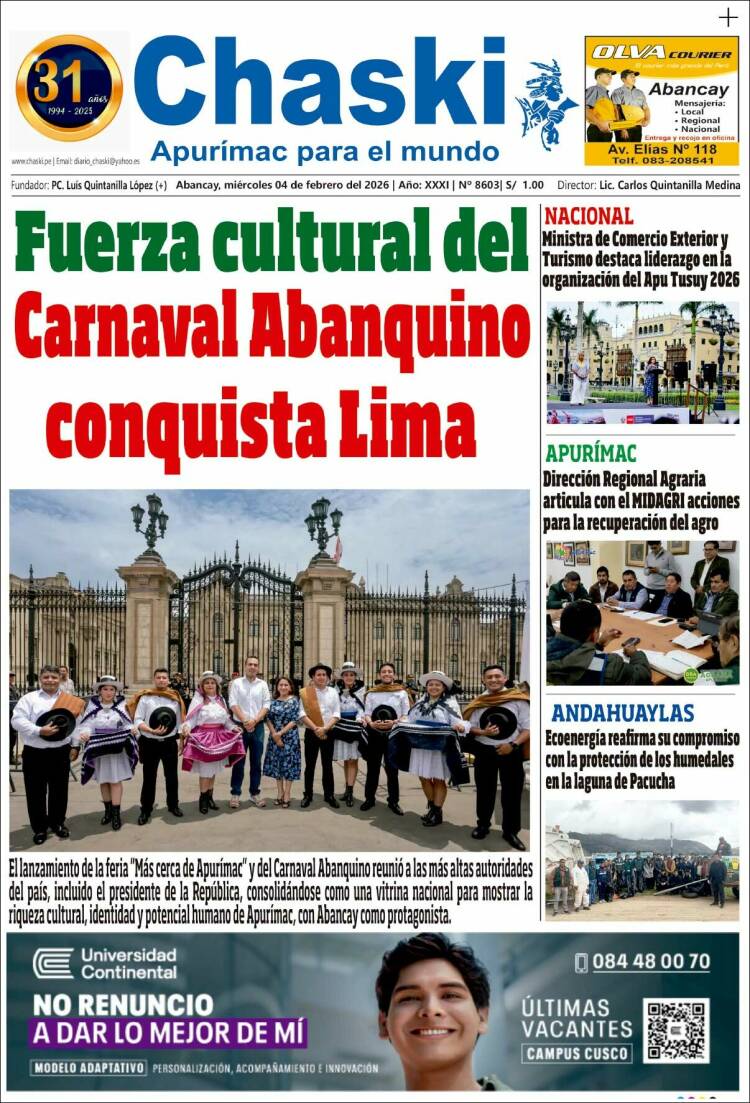 Portada de Diario Chaski (Per&uacute;)