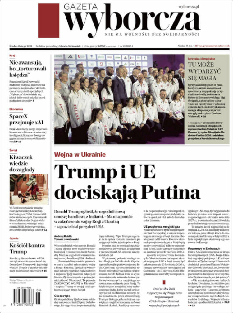 Portada de Gazeta Wyborcza (Polonia)