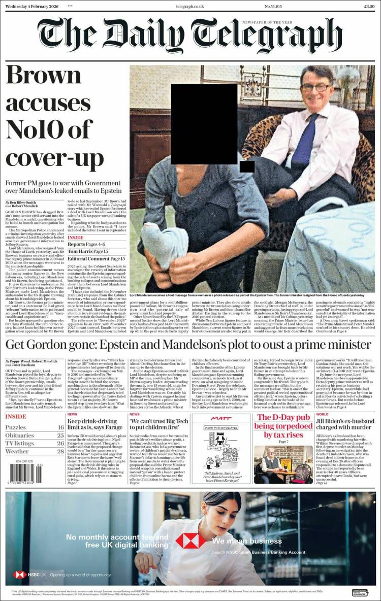 Portada de Daily Telegraph (Reino Unido)