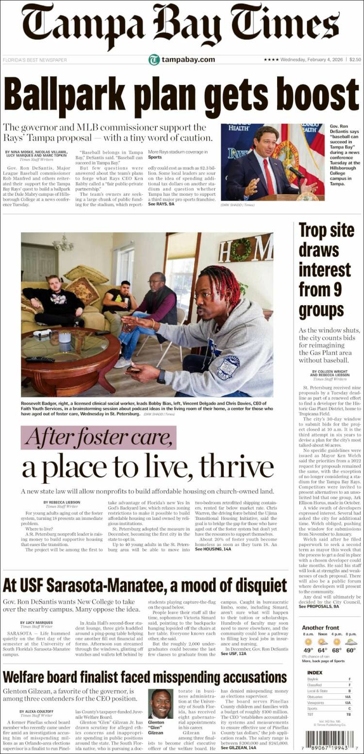 Portada de Tampa Bay Times (USA)