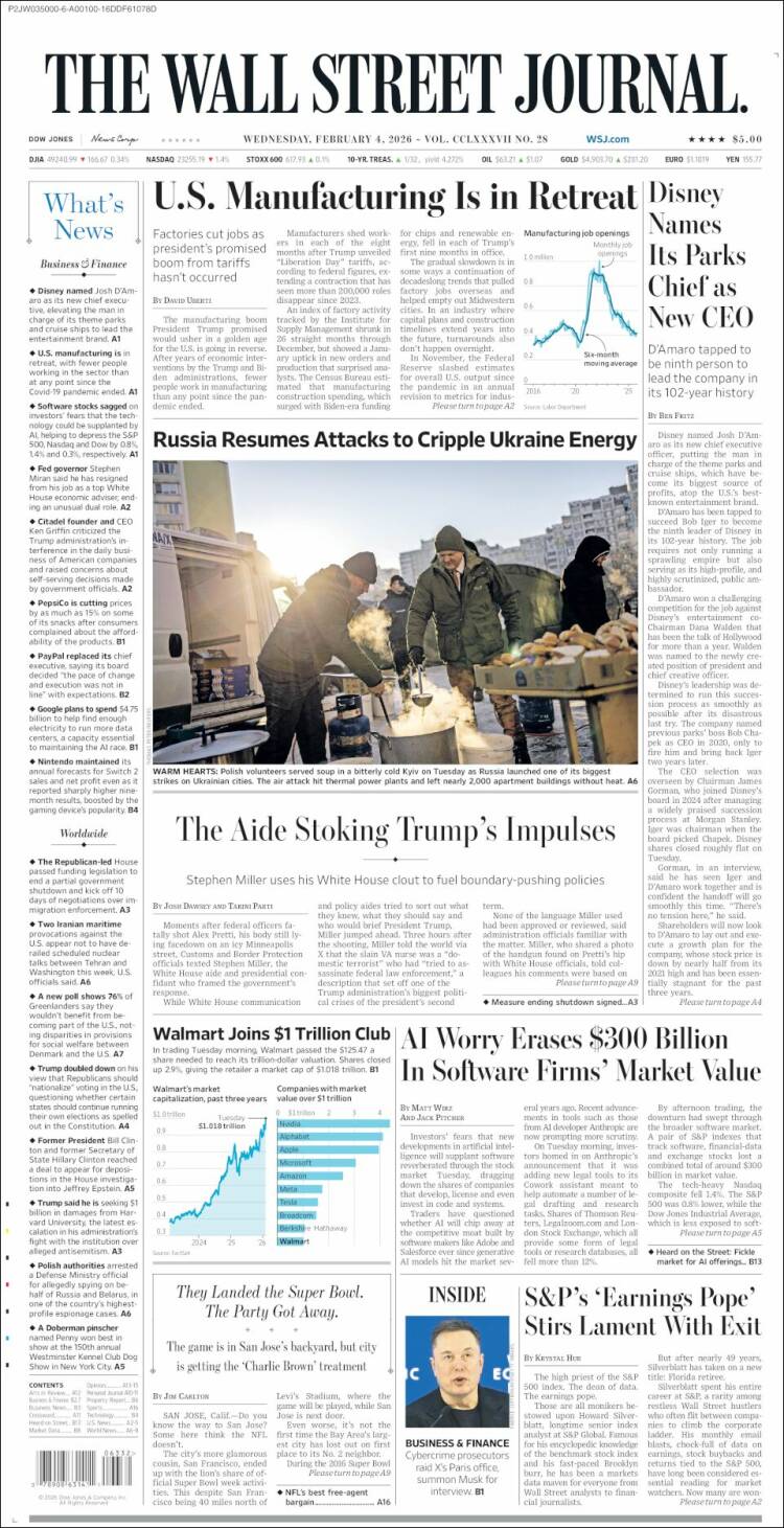 Portada de Wall Street Journal (USA)