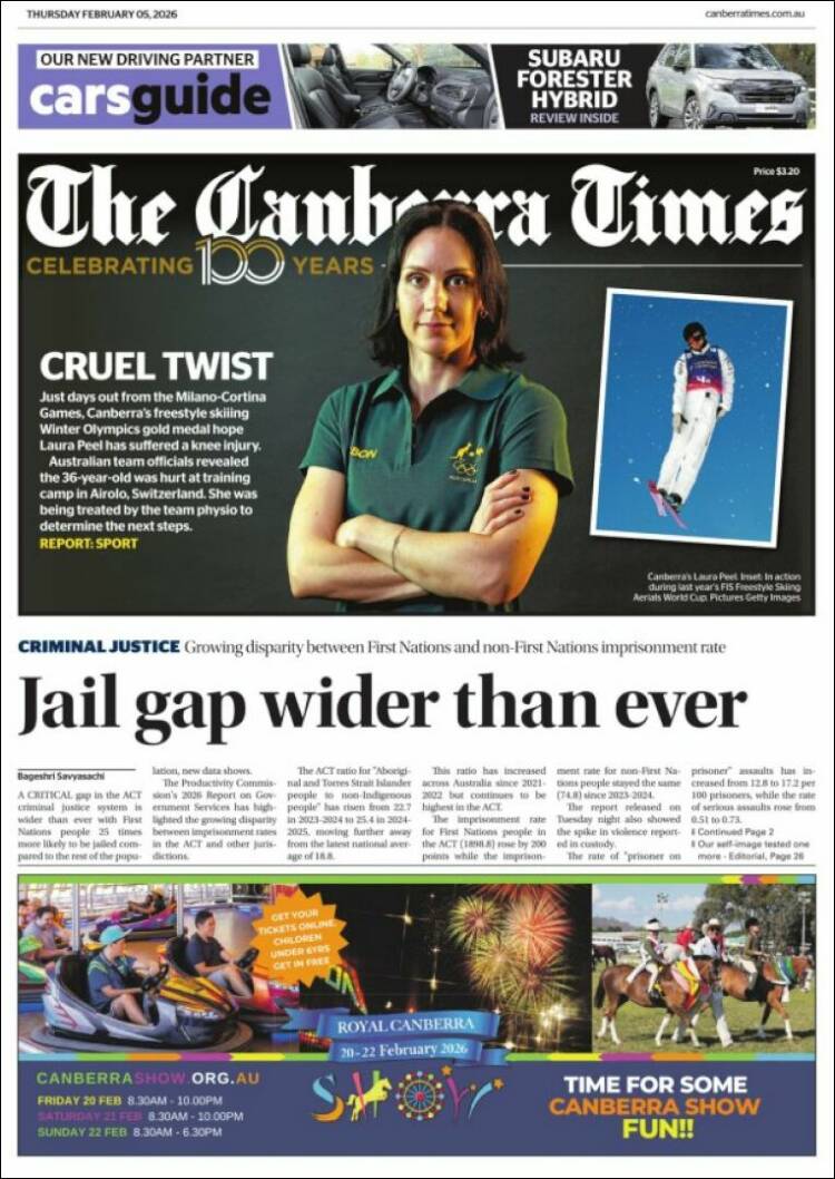 Portada de The Canberra Times (Australia)