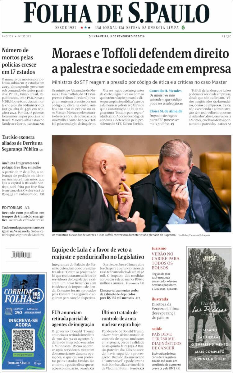 Portada de Folha de São Paulo (Brasil)