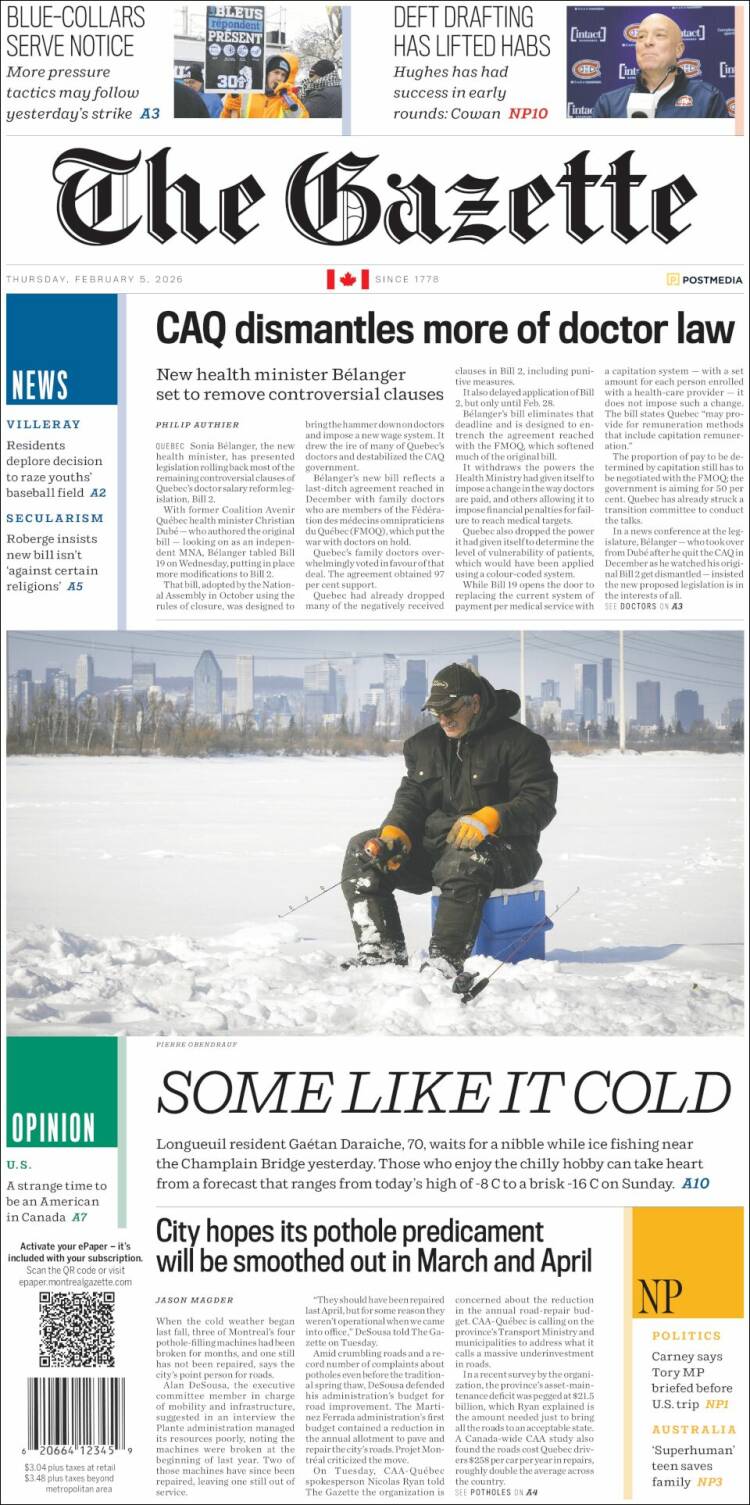 Portada de The Gazette (Canad&aacute;)