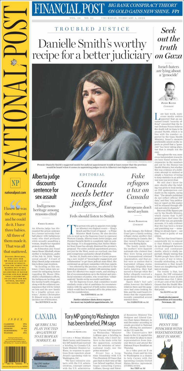 Portada de The National Post (Canad&aacute;)