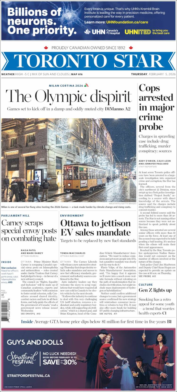 Portada de The Toronto Star (Canad&aacute;)